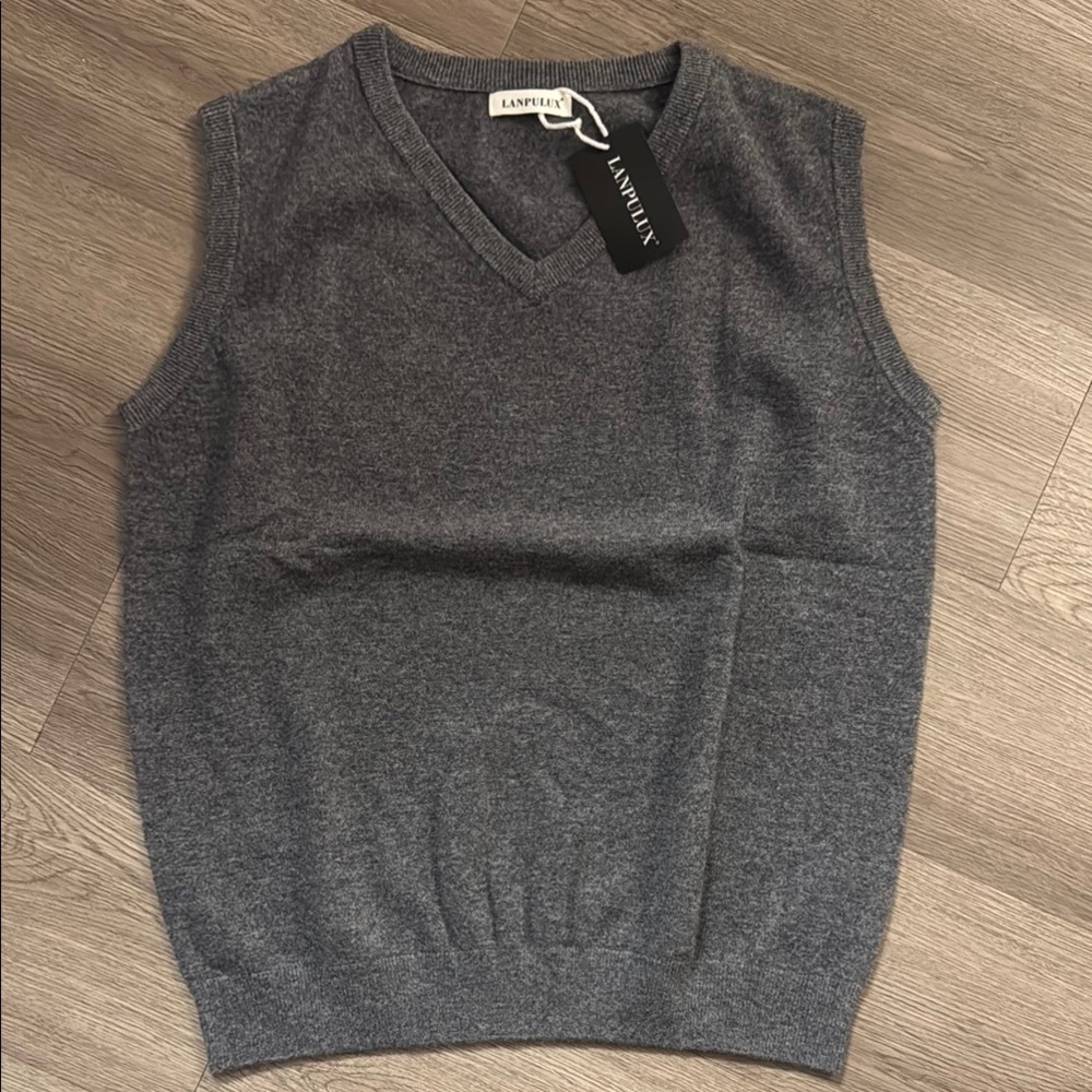 LANPULUX Sweater Vest for Men V-Neck Sweater 100 Pure Merino Wool Sleeveless